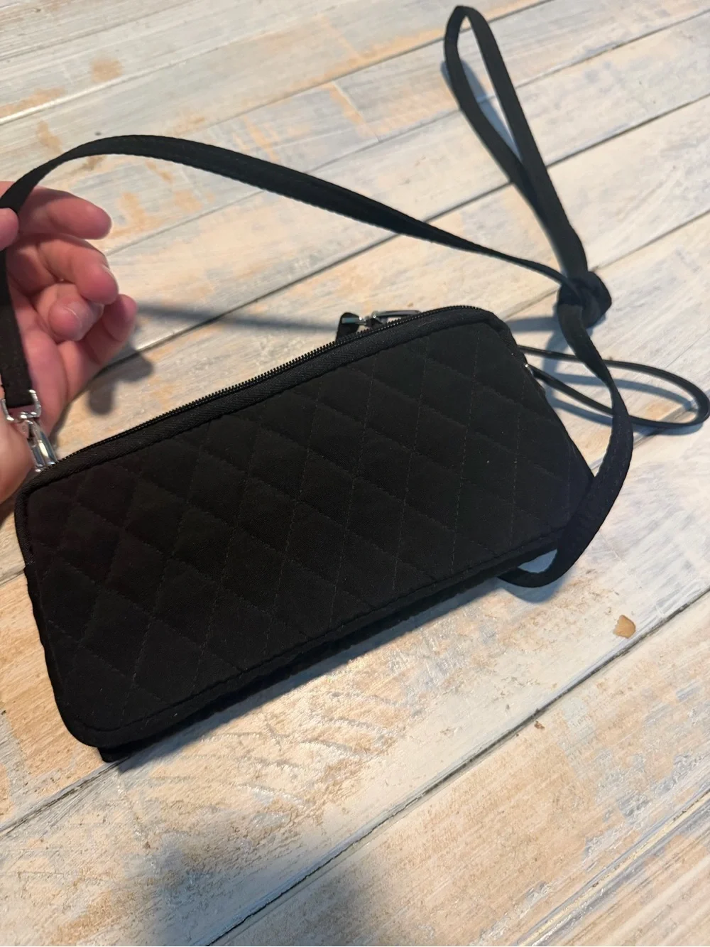 Vera Bradley Black Quilted Crossbody Wallet Purse RFID Organizer Travel